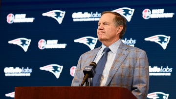 Jan 11, 2024; Foxborough, MA, USA; New England Patriots former head coach Bill Belichick holds a press conference at Gillette Stadium to announce his exit from the team. Mandatory Credit: Eric Canha-USA TODAY Sports