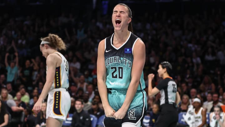 New York Liberty guard Sabrina Ionescu (20) celebrates.