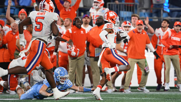 Dec 3, 2022; Charlotte, North Carolina, USA; Clemson Tigers cornerback Nate Wiggins (20) returns an