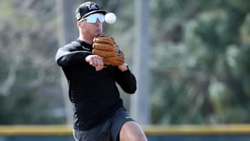 Feb 14, 2025; Bradenton, FL, USA;  Pittsburgh Pirates infielder Konnor Griffin during spring training workouts at Pirate City. Mandatory Credit: Kim Klement Neitzel-Imagn Images