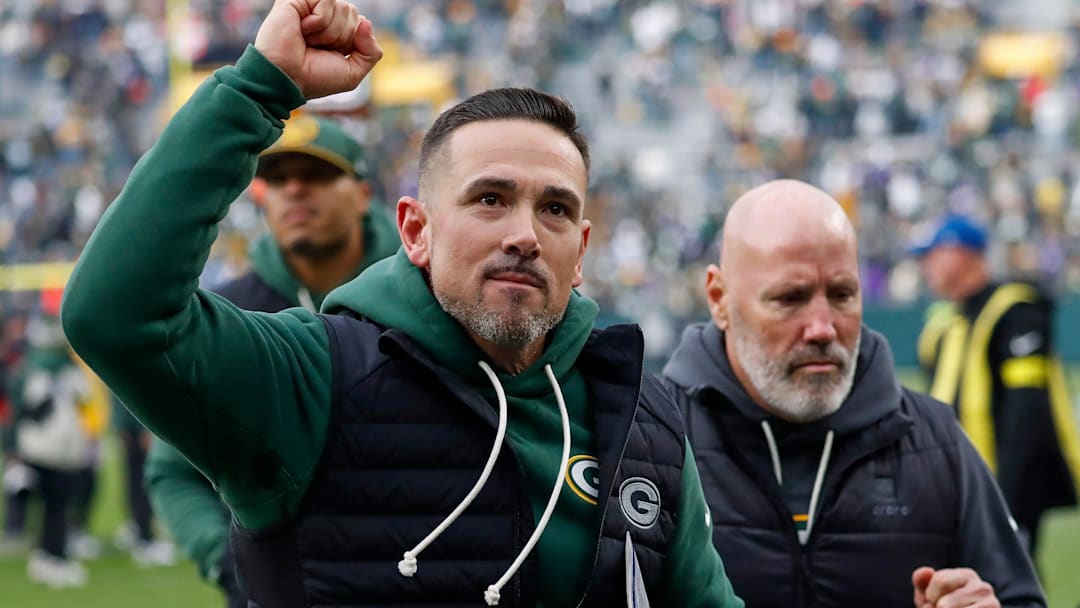 Green Bay Packers head coach Matt LaFleur pumps his fist as he runs off the field after defeating the Minnesota Vikings on Sunday, November 23, 2025, at Lambeau Field in Green Bay, Wis. The Packers won the game, 23-6.
Tork Mason/USA TODAY NETWORK-Wisconsin