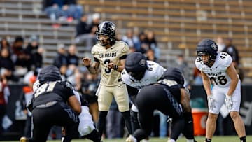 Apr 19, 2025; Boulder, CO, USA; Colorado Buffaloes quarterback Kaidon Salter (3) and running back Christian Sarem (48) during the spring game at Folsom Field. Mandatory Credit: Isaiah J. Downing-Imagn Images