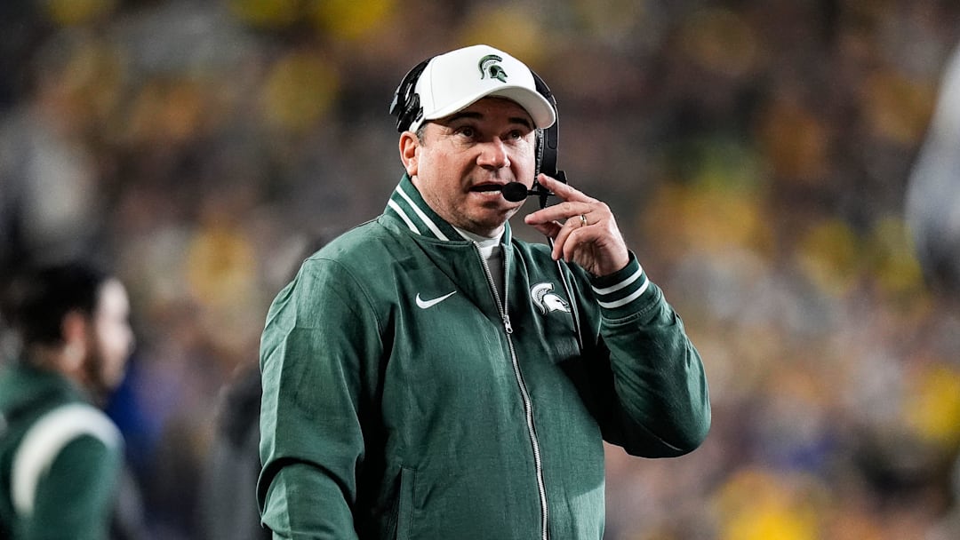 Michigan State head coach Jonathan Smith watches a play against Michigan during the first half at Michigan Stadium in Ann Arbor on Saturday, Oct. 26, 2024.