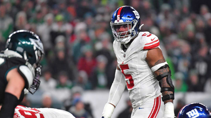 Dec 25, 2023; Philadelphia, Pennsylvania, USA; New York Giants linebacker Kayvon Thibodeaux (5) against the Philadelphia Eagles at Lincoln Financial Field.  