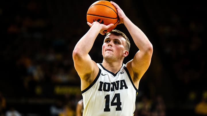 Iowa guard Carter Kingsbury (14) shoots a free throw during a NCAA men's basketball game against North Carolina A&T, Friday, Nov. 11, 2022, at Carver-Hawkeye Arena in Iowa City, Iowa.

221111 Nc At Iowa Mbb 046 Jpg
