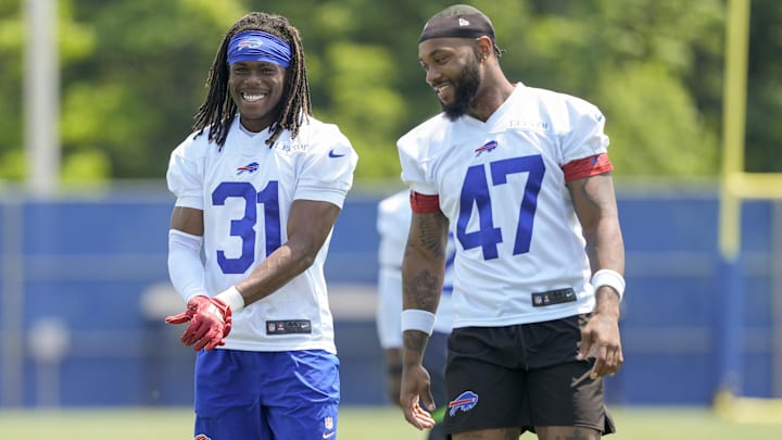 Buffalo Bills cornerbacks Maxwell Hairston and Christian Benford during Minicamp at Highmark Stadium. Buffalo Bills cornerbacks Maxwell Hairston and Christian Benford during Minicamp at Highmark Stadium.