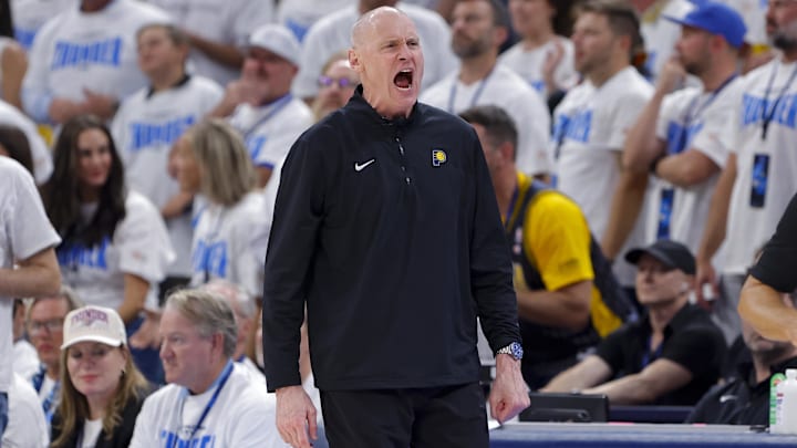 Jun 5, 2025; Oklahoma City, Oklahoma, USA; Indiana Pacers head coach Rick Carlisle yells to his team during the third quarter against the Oklahoma City Thunder during game one of the 2025 NBA Finals at Paycom Center. Mandatory Credit: Alonzo Adams-Imagn Images