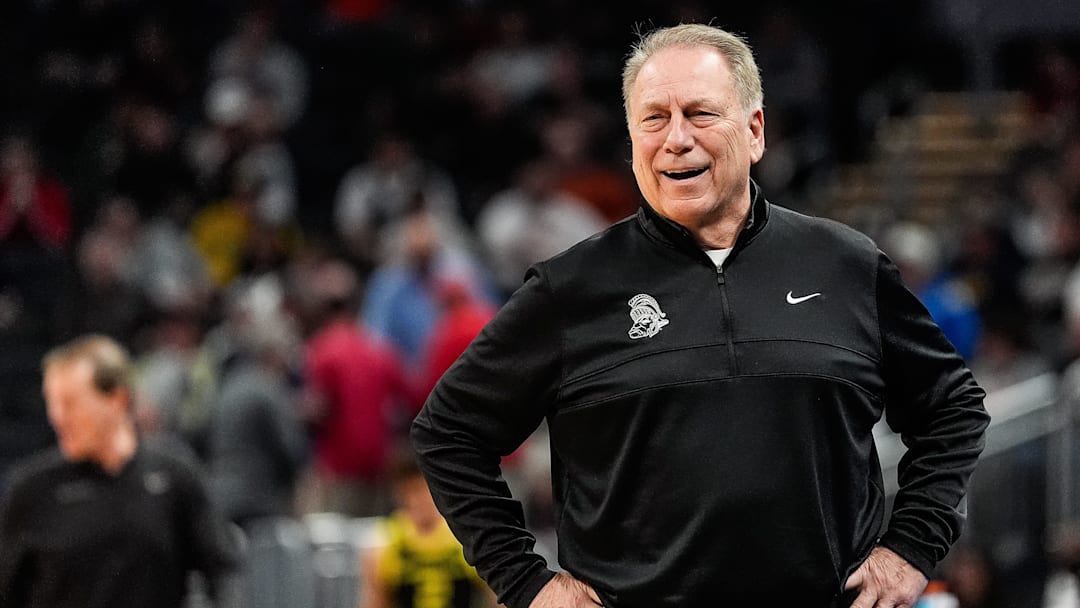 Michigan State head coach Tom Izzo reacts to a play against Oregon during the second half of Big Ten Tournament quarterfinal at Gainbridge Fieldhouse in Indianapolis, Ind. on Friday, March 14, 2025.