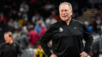 Michigan State head coach Tom Izzo reacts to a play against Oregon during the second half of Big Ten Tournament quarterfinal at Gainbridge Fieldhouse in Indianapolis, Ind. on Friday, March 14, 2025.