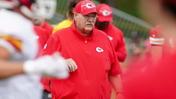  Kansas City Chiefs head coach Andy Reid watches plays during training camp at Missouri Western State University.