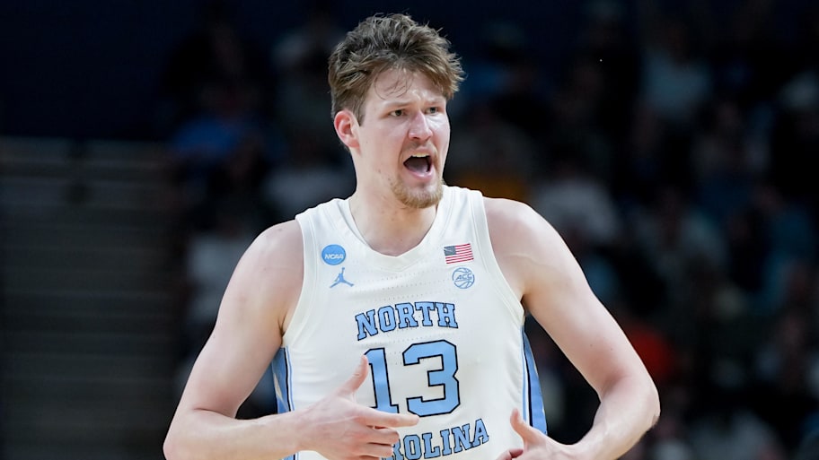 North Carolina Tar Heels center Henri Veesaar celebrates after a play against the VCU Rams in the men’s NCAA tournament.