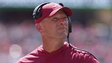 Sep 14, 2024; Madison, Wisconsin, USA;  Alabama Crimson Tide head coach Kalen DeBoer looks on during the third quarter against the Wisconsin Badgers at Camp Randall Stadium. Mandatory Credit: Jeff Hanisch-Imagn Images