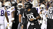 Texas A&M Aggies quarterback Marcel Reed celebrates after scoring a touchdown in the third quarter against the LSU Tigers.