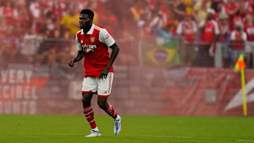Jul 16, 2022; Baltimore, Maryland, USA; Arsenal midfielder Thomas Partey (5) on the field dduring