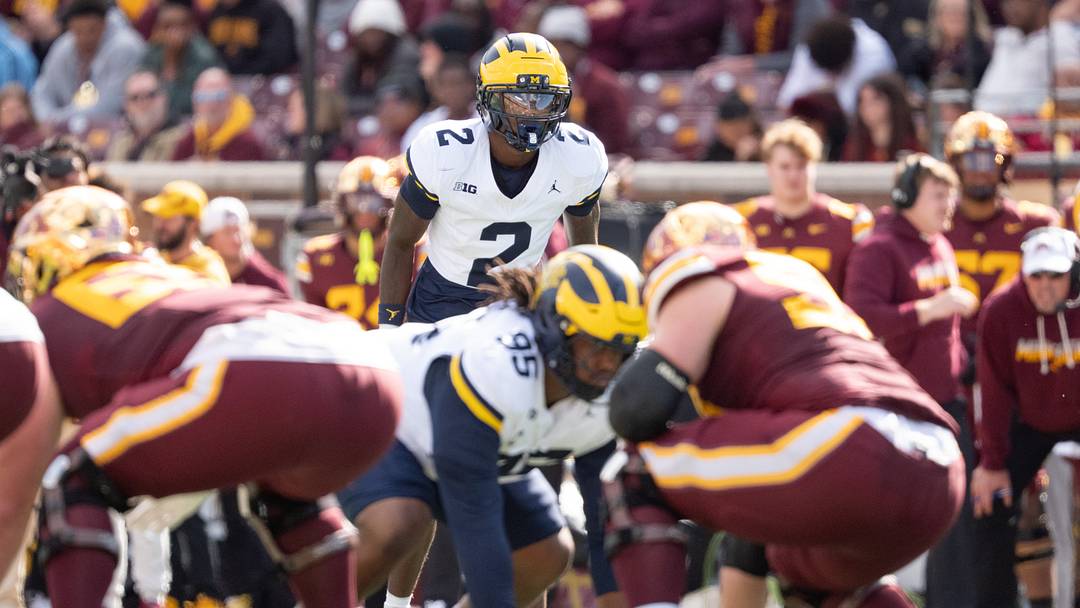 Oct 3, 2026; Minneapolis, Minnesota, USA;  Michigan Wolverines cornerback Shamari Earls (2) awaits the snap against the Minnesota Golden Gophers in the second quarter at Huntington Bank Stadium.  Mandatory Credit: Matt Blewett-Imagn Images