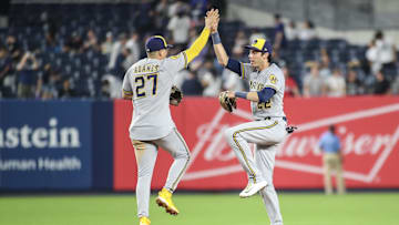 Sep 8, 2023; Bronx, New York, USA;  Milwaukee Brewers shortstop Willy Adames (27) and left fielder