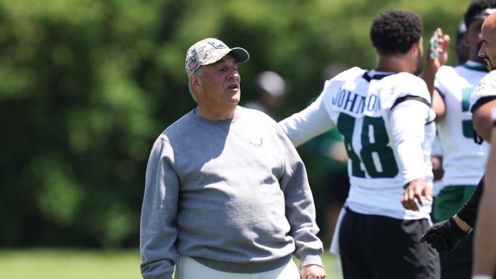 May 30, 2024; Philadelphia, PA, USA; Philadelphia Eagles defensive coordinator Vic Fangio during practice at NovaCare Complex.