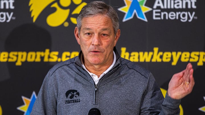 Iowa head coach Kirk Ferentz speaks with reporters during a press conference on Wednesday, Dec. 19, 2018, at the Hansen Football Performance Center in Iowa City. Iowa head coach Kirk Ferentz speaks with reporters during a press conference on Wednesday, Dec. 19, 2018, at the Hansen Football Performance Center in Iowa City.