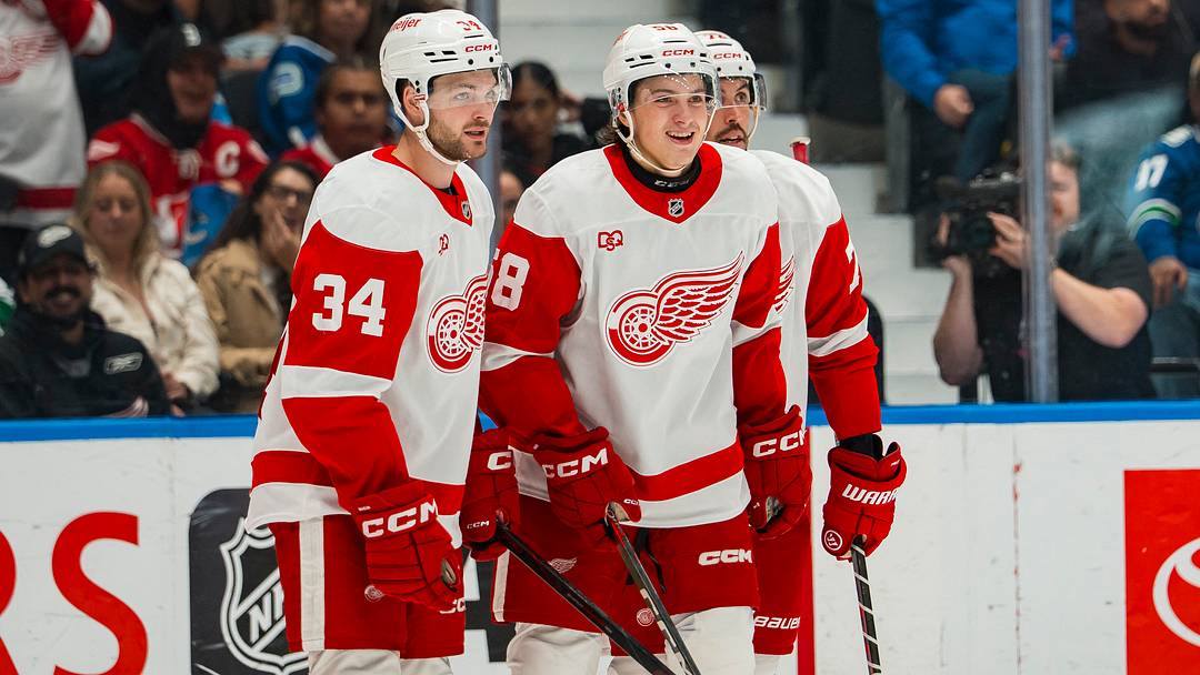 Detroit Red Wings Emmitt Finnie, Carter Mazur, Justin Faulk Credit: Bob Frid-Imagn Images Detroit Red Wings Emmitt Finnie, Carter Mazur, Justin Faulk Credit: Bob Frid-Imagn Images