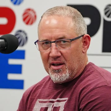 Williams talks during a presser after beating Creighton.