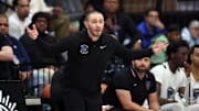 Jan 3, 2025; Gilbert, AZ, USA; CIA Bella Vista (AZ) head coach Brandon Rosenthal against Arizona Compass Prep during the Hoophall West High School Invitational at Highland High School. Mandatory Credit: Mark J. Rebilas-Imagn Images