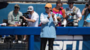 Jun 2, 2025; Oklahoma City, OK, USA;  Tennessee Lady Volunteers head coach Karen Weekly looks on in the second inning against the Texas Longhorns during the NCAA Softball Women's College World Series semifinal game at Devon Park. Mandatory Credit: Brett Rojo-Imagn Images