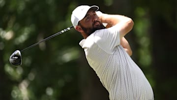 Scottie Scheffler tees off during the final round of the 2025 RBC Heritage at Harbour Town Golf Links