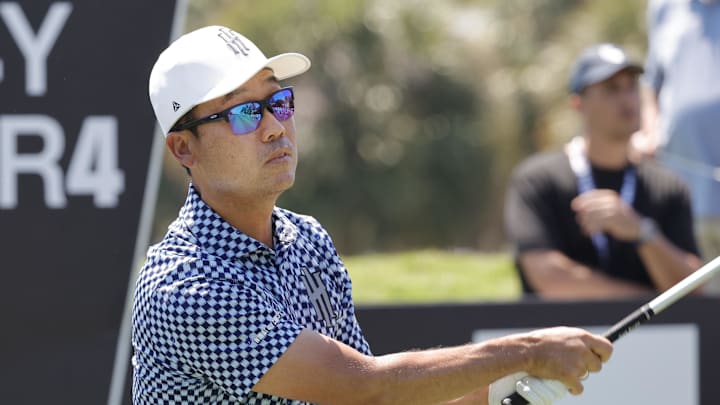 Apr 6, 2024; Miami, Florida, USA; Kevin Na of the Iron Heads plays his shot from the fifth tee during the second round of LIV Golf Miami golf tournament at Trump National Doral. Mandatory Credit: Reinhold Matay-Imagn Images Apr 6, 2024; Miami, Florida, USA; Kevin Na of the Iron Heads plays his shot from the fifth tee during the second round of LIV Golf Miami golf tournament at Trump National Doral. Mandatory Credit: Reinhold Matay-Imagn Images