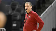 Arkansas Razorbacks head coach John Calipari watches during NCAA Tournament West Regional Practice at Chase Center.