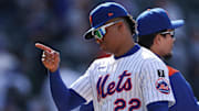 Apr 20, 2025; New York City, New York, USA; New York Mets right fielder Juan Soto (22) reacts after the Mets defeated the St. Louis Cardinals at Citi Field. Mandatory Credit: Vincent Carchietta-Imagn Images