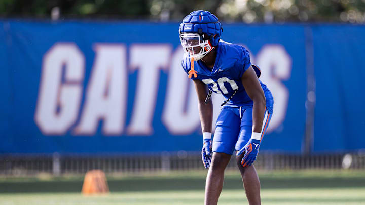 Florida Gators defensive back Gregory Smith III (30) runs a drill during spring football practice at Heavener Football Complex at the University of Florida in Gainesville, FL on Tuesday, April 2, 2024. [Matt Pendleton/Gainesville Sun]