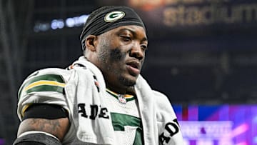 Dec 31, 2023; Minneapolis, Minnesota, USA; Green Bay Packers linebacker Quay Walker (7) walks off the field after the game against the Minnesota Vikings at U.S. Bank Stadium. Mandatory Credit: Jeffrey Becker-Imagn Images