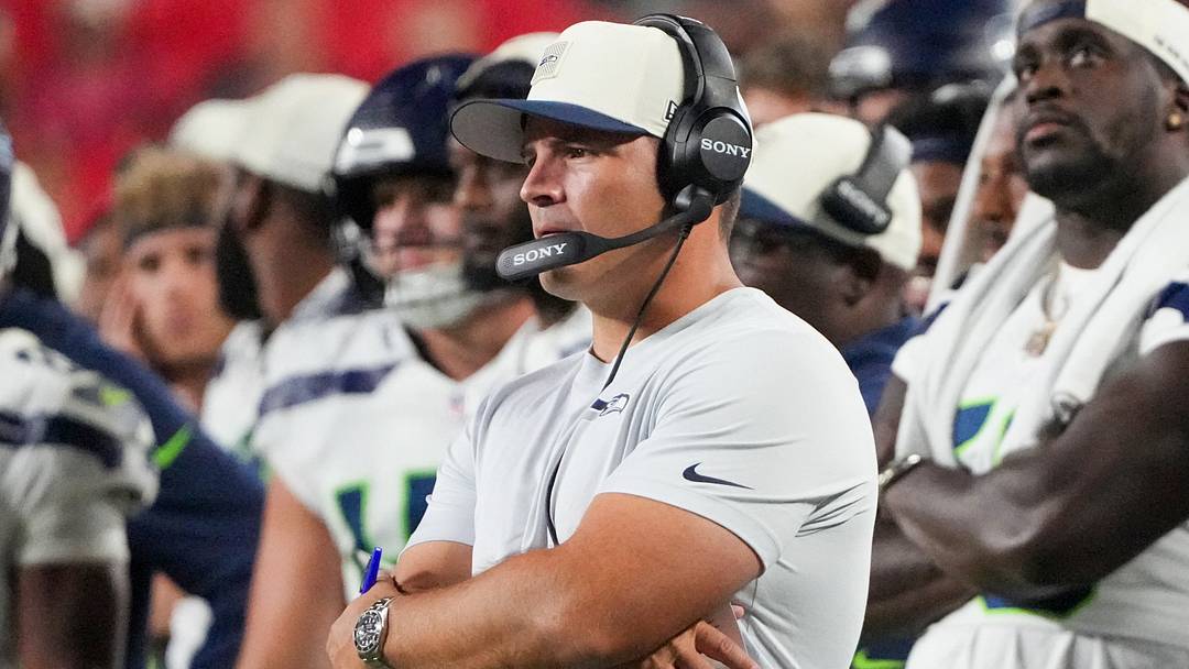 Seattle Seahawks head coach Mike MacDonald watches play against the Kansas City Chiefs.