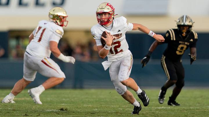 Bergen Catholic quarterback Trey Tagliaferri runs the ball against West Boca Raton during the Adidas Football Classic in Boca Raton, Florida, on September 5, 2025.