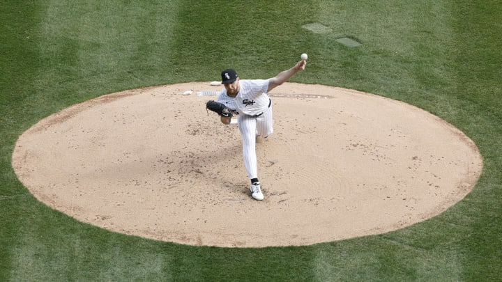 Mar 28, 2024; Chicago, Illinois, USA; Chicago White Sox starting pitcher Garrett Crochet (45) delivers a pitch during the second inning of the Opening Day game against the Detroit Tigers at Guaranteed Rate Field. Mandatory Credit: Kamil Krzaczynski-USA TODAY Sports