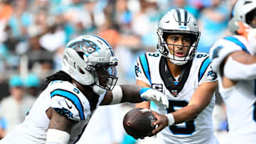 Carolina Panthers quarterback Bryce Young and running back Rico Dowdle