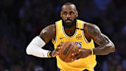 Los Angeles Lakers forward LeBron James passes against the Houston Rockets during the first half at Crypto.com Arena. 
