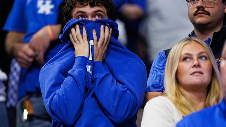 Jan 7, 2026; Lexington, Kentucky, USA; Kentucky Wildcats fans react to the action at the end of second half against the Missouri Tigers at Rupp Arena at Central Bank Center. Mandatory Credit: Jordan Prather-Imagn Images