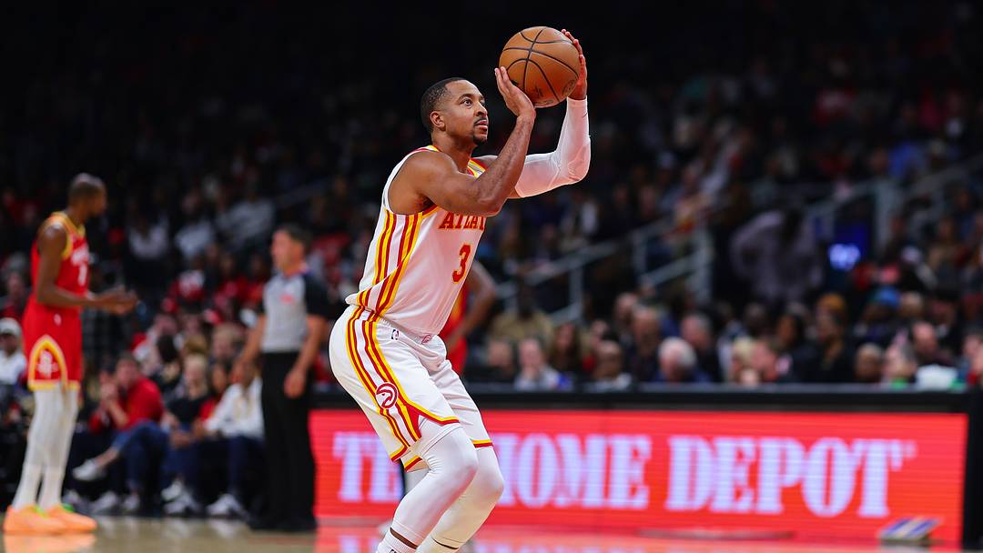 Oct 24, 2026; Atlanta, Georgia, USA; Atlanta Hawks guard CJ McCollum (3) shoots a technical free throw against the Houston Rockets in the second quarter at State Farm Arena. Mandatory Credit: Colin Hubbard-Imagn Images Oct 24, 2026; Atlanta, Georgia, USA; Atlanta Hawks guard CJ McCollum (3) shoots a technical free throw against the Houston Rockets in the second quarter at State Farm Arena. Mandatory Credit: Colin Hubbard-Imagn Images