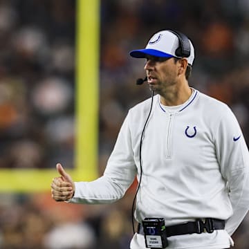 Aug 22, 2024; Cincinnati, Ohio, USA; Indianapolis Colts head coach Shane Steichen during the second half against the Cincinnati Bengals at Paycor Stadium. Mandatory Credit: Katie Stratman-Imagn Images