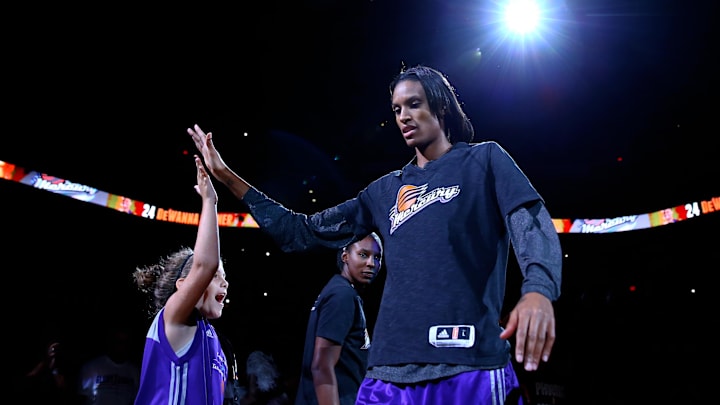 Sep 7, 2014; Phoenix, AZ, USA; Phoenix Mercury guard DeWanna Bonner (24) against the Chicago Sky during game one of the WNBA Finals at US Airways Center. The Mercury defeated the Sky 83-62. Mandatory Credit: Mark J. Rebilas-Imagn Images
