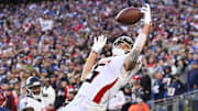 Atlanta Falcons wide receiver Drake London had three touchdown catches against the New England Patriots.