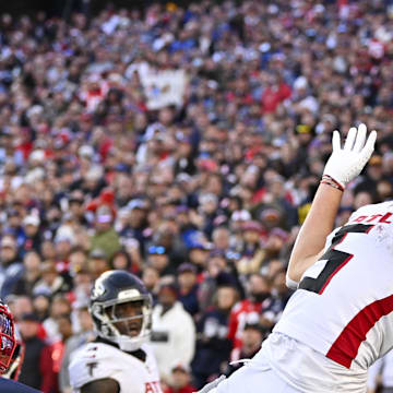 Atlanta Falcons wide receiver Drake London had three touchdown catches against the New England Patriots.