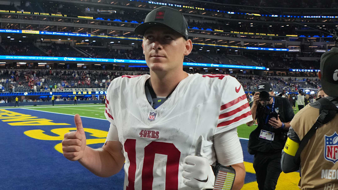 San Francisco 49ers quarterback Mac Jones (10)