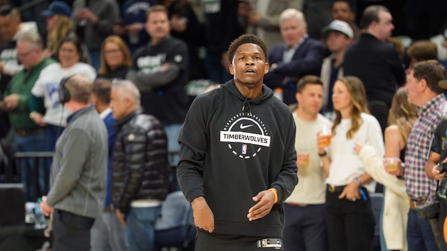 Minnesota Timberwolves guard Anthony Edwards warms up before the game against the Denver Nuggets.