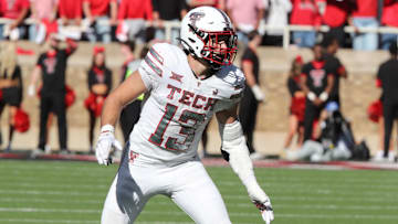 Nov 8, 2025; Lubbock, Texas, USA;  Texas Tech Red Raiders defensive back Ben Roberts (13) in the second half against the Brigham Young Cougars at Jones AT&T Stadium.