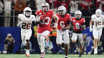Ohio State Buckeyes' Jack Sawyer returns a fumble for a touchdown during the Cotton Bowl Classic College Football Playoff