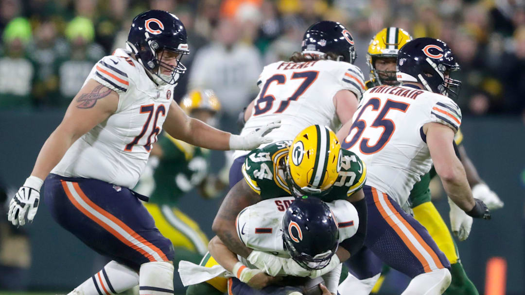 Green Bay Packers defensive end Karl Brooks (94) sacks Chicago Bears quarterback Justin Fields (1) during their football game Sunday, January 7, 2024, at Lambeau Field in Green Bay, Wis. The Packers defeated the Bears 17-9.
Wm. Glasheen USA TODAY NETWORK-Wisconsin