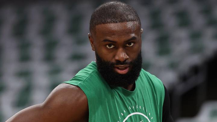 May 2, 2026; Boston, Massachusetts, USA; Boston Celtics guard Jaylen Brown (7) on the court before game seven of the first round of the 2026 NBA Playoffs against the Philadelphia 76ers at TD Garden. Mandatory Credit: Winslow Townson-Imagn Images
