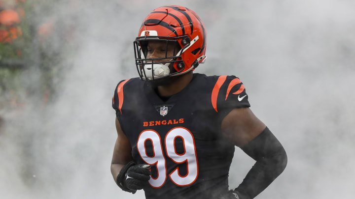 Jan 7, 2024; Cincinnati, Ohio, USA; Cincinnati Bengals defensive end Myles Murphy (99) runs onto the field before the game against the Cleveland Browns at Paycor Stadium. Mandatory Credit: Katie Stratman-USA TODAY Sports